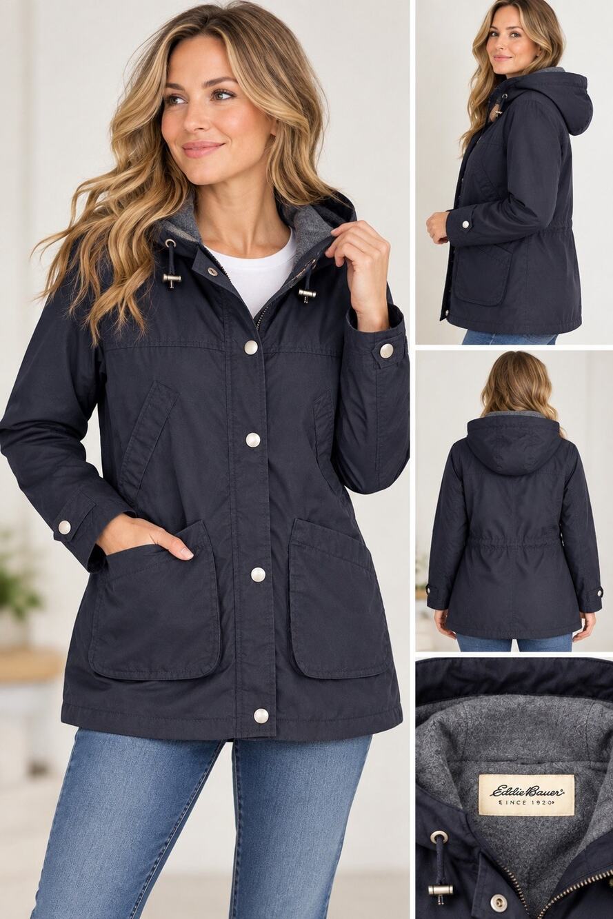 Eddie Bauer Hooded Parka Jacket Blue Fleece Lined Cinch Waist Women's XS